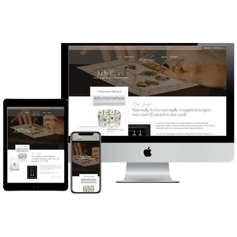 3 device mockup for the new JudyEvansDesign.com